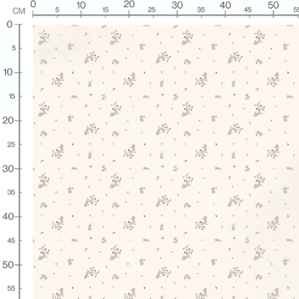 Tissu - Fleurs beige et feuilles foncées