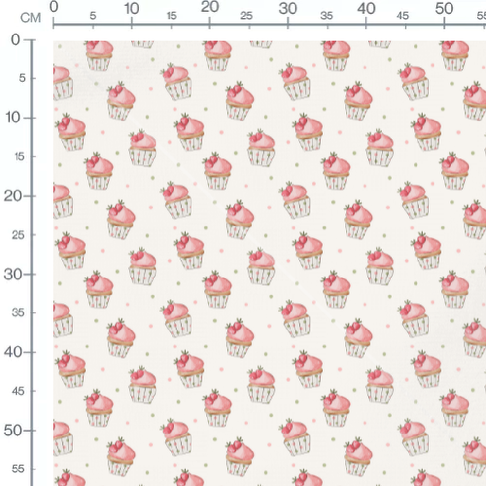 Tissu - Cupcakes roses et pois