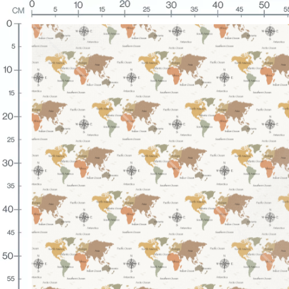 Tissu - Carte du monde vintage