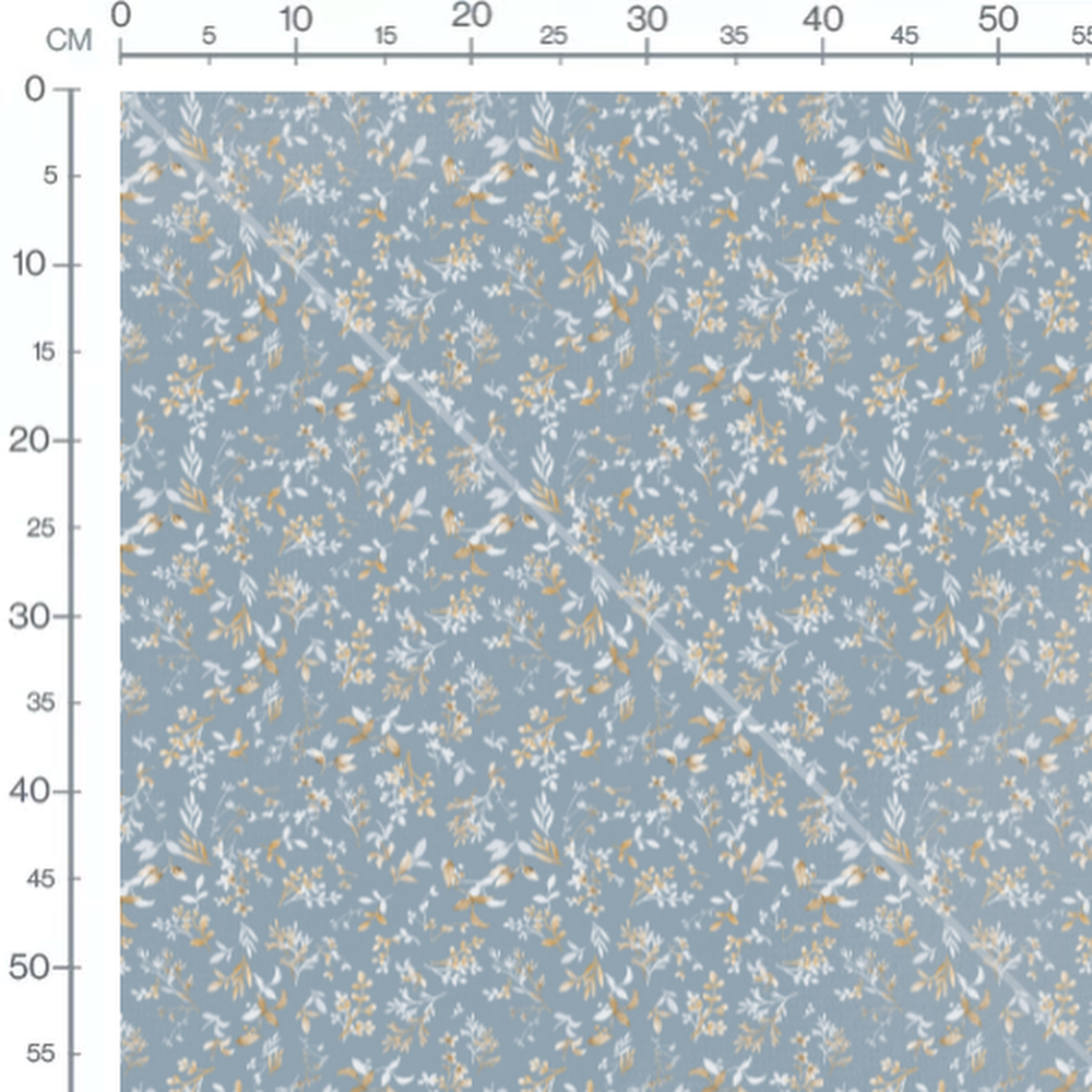Tissu - Feuilles dorées sur bleu