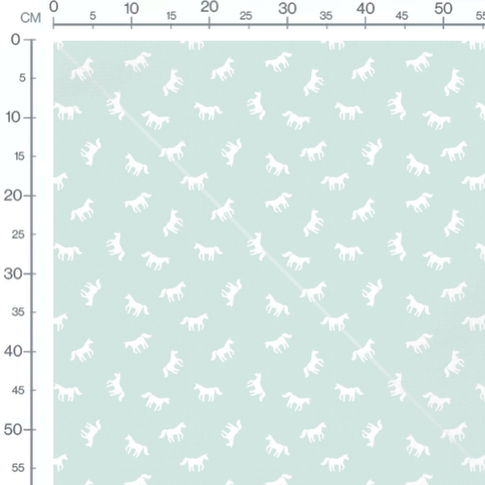 Tissu - Licornes blanches sur fond vert