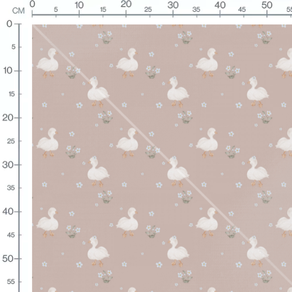 Tissu - Canards et fleurs pastel beige