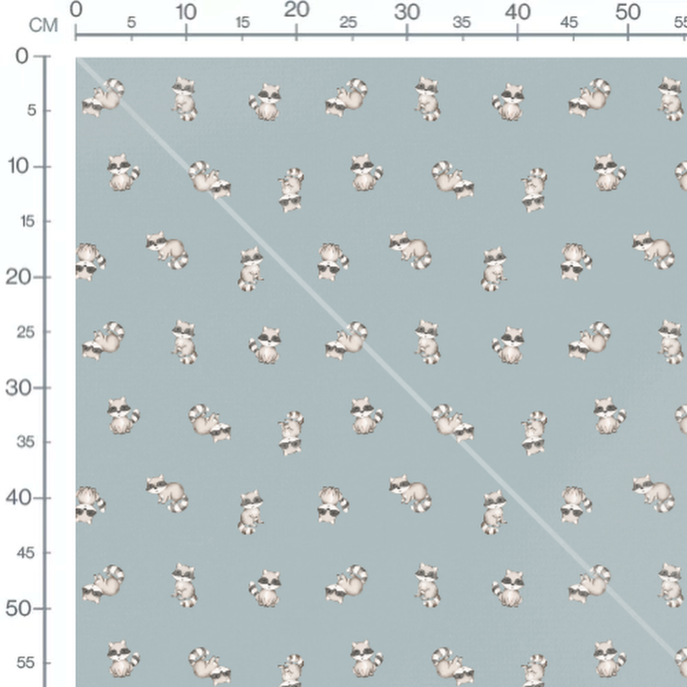 Tissu - Raton laveur sur bleu clair