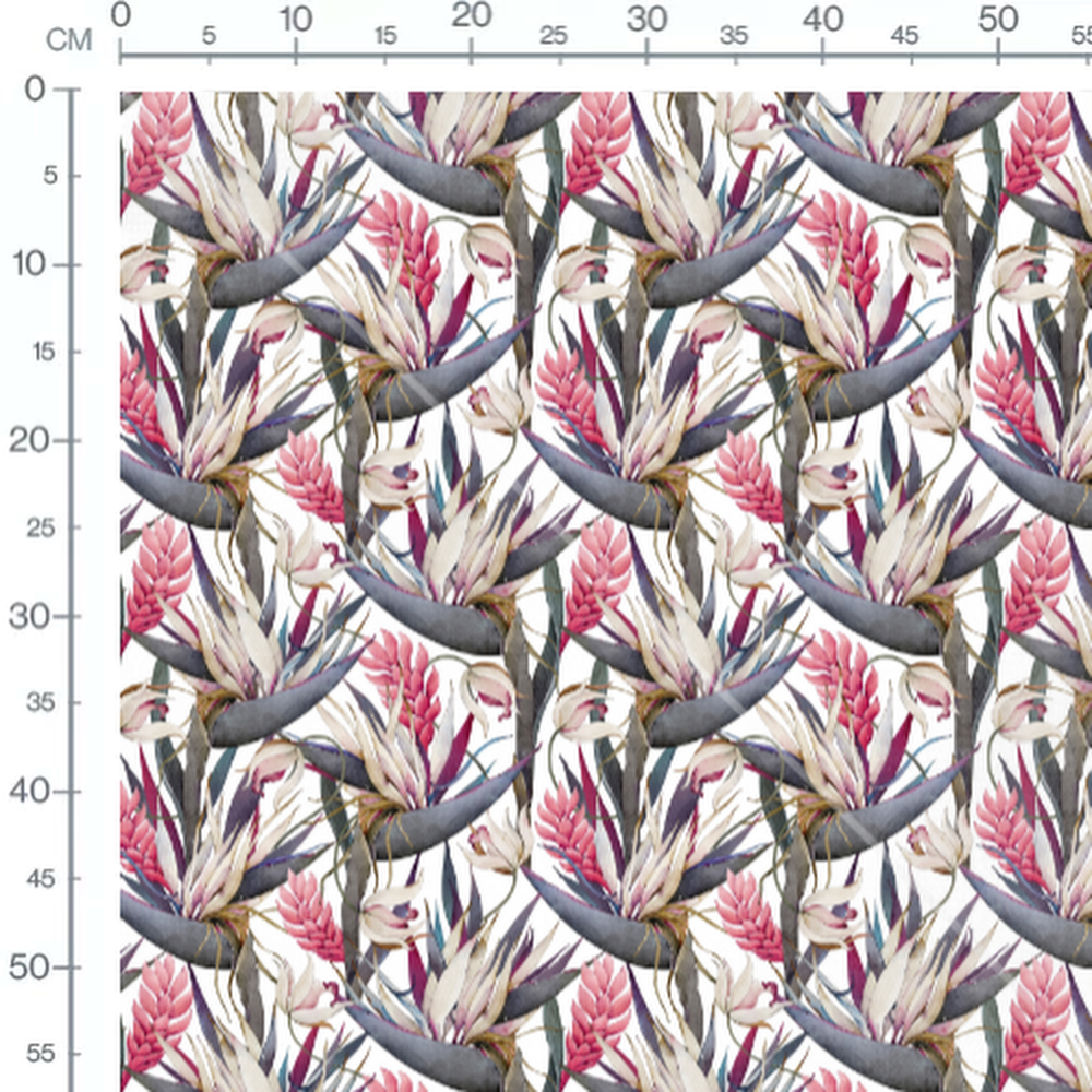 Tissu - Fleurs exotiques et feuilles