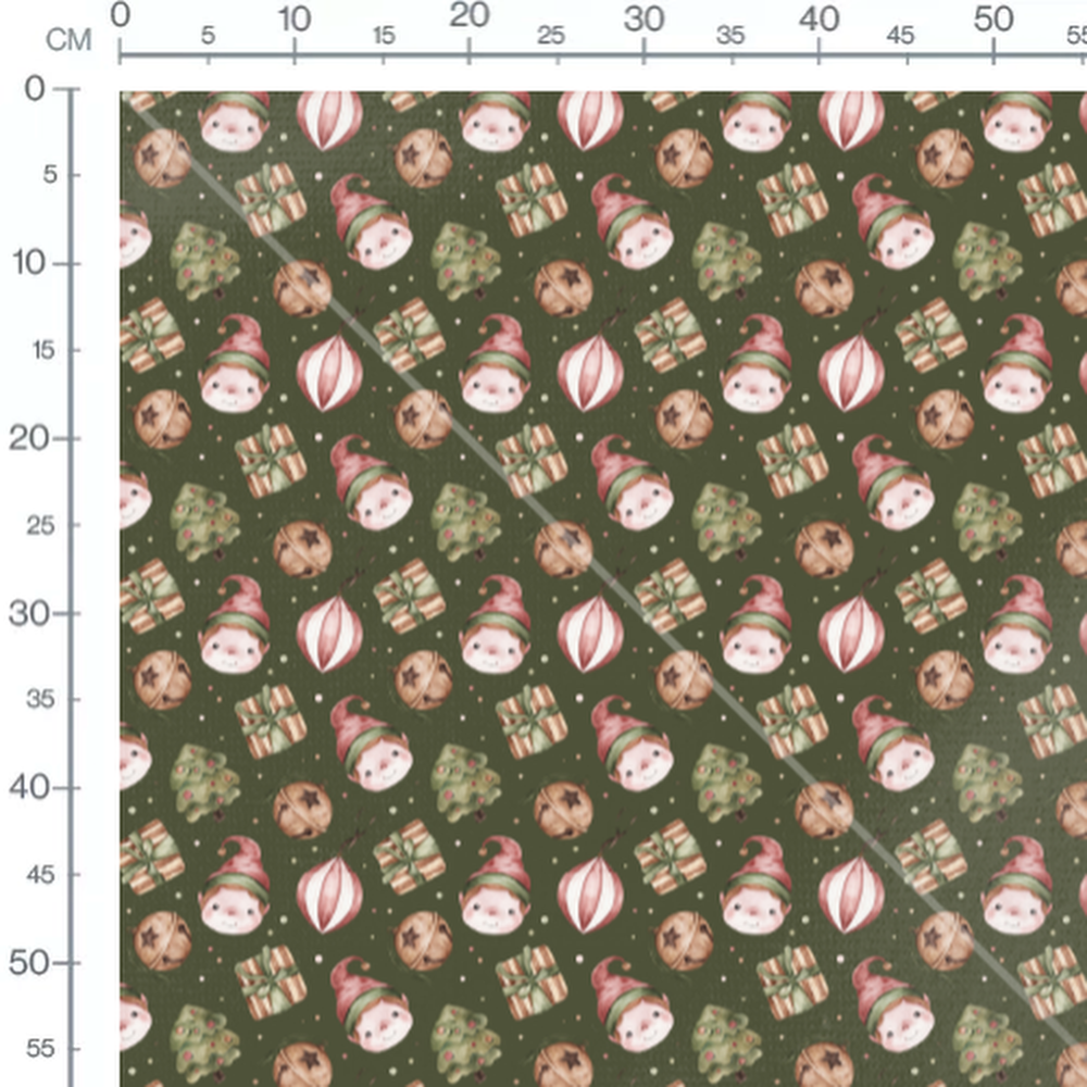 Tissu - Lutins roses sur fond vert