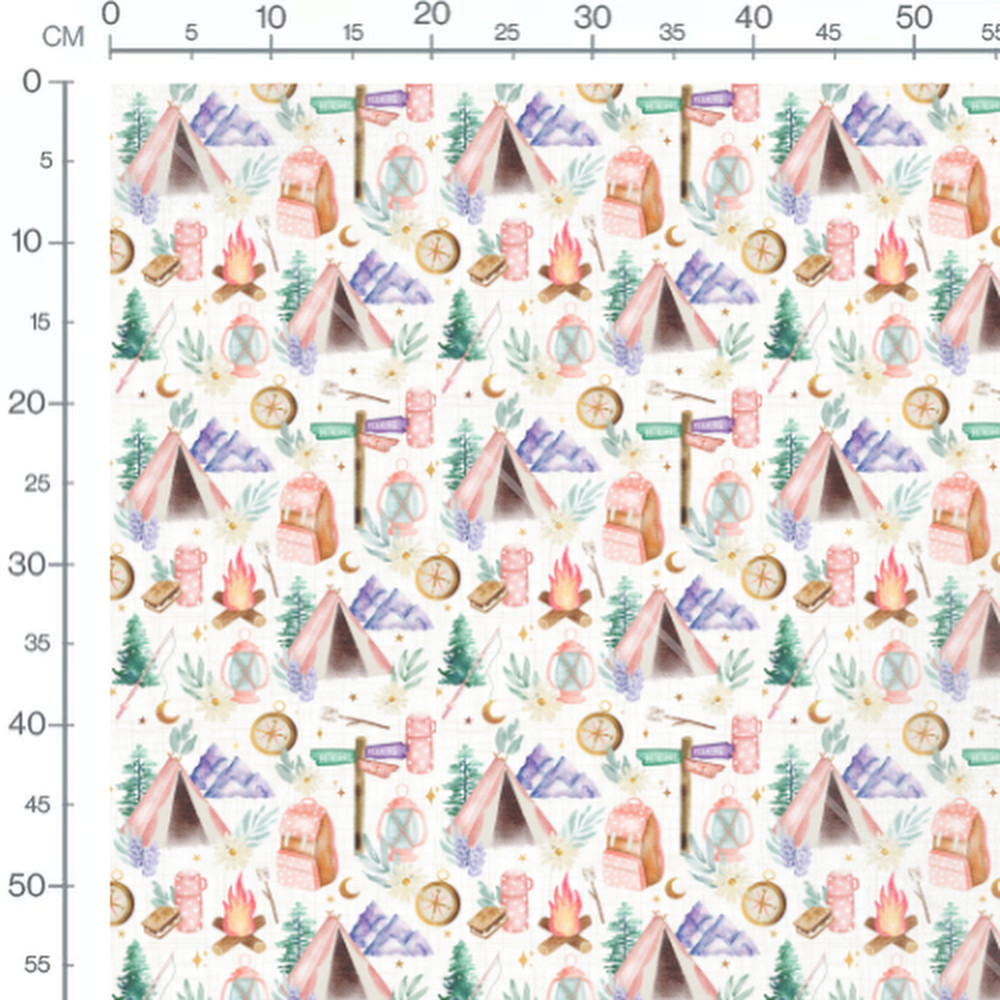 Tissu - Éléments de camping pastel