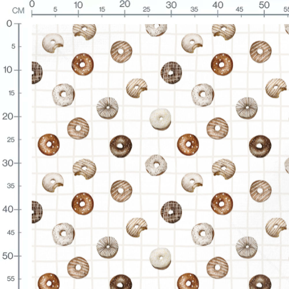 Tissu - Donuts variés sur quadrillage