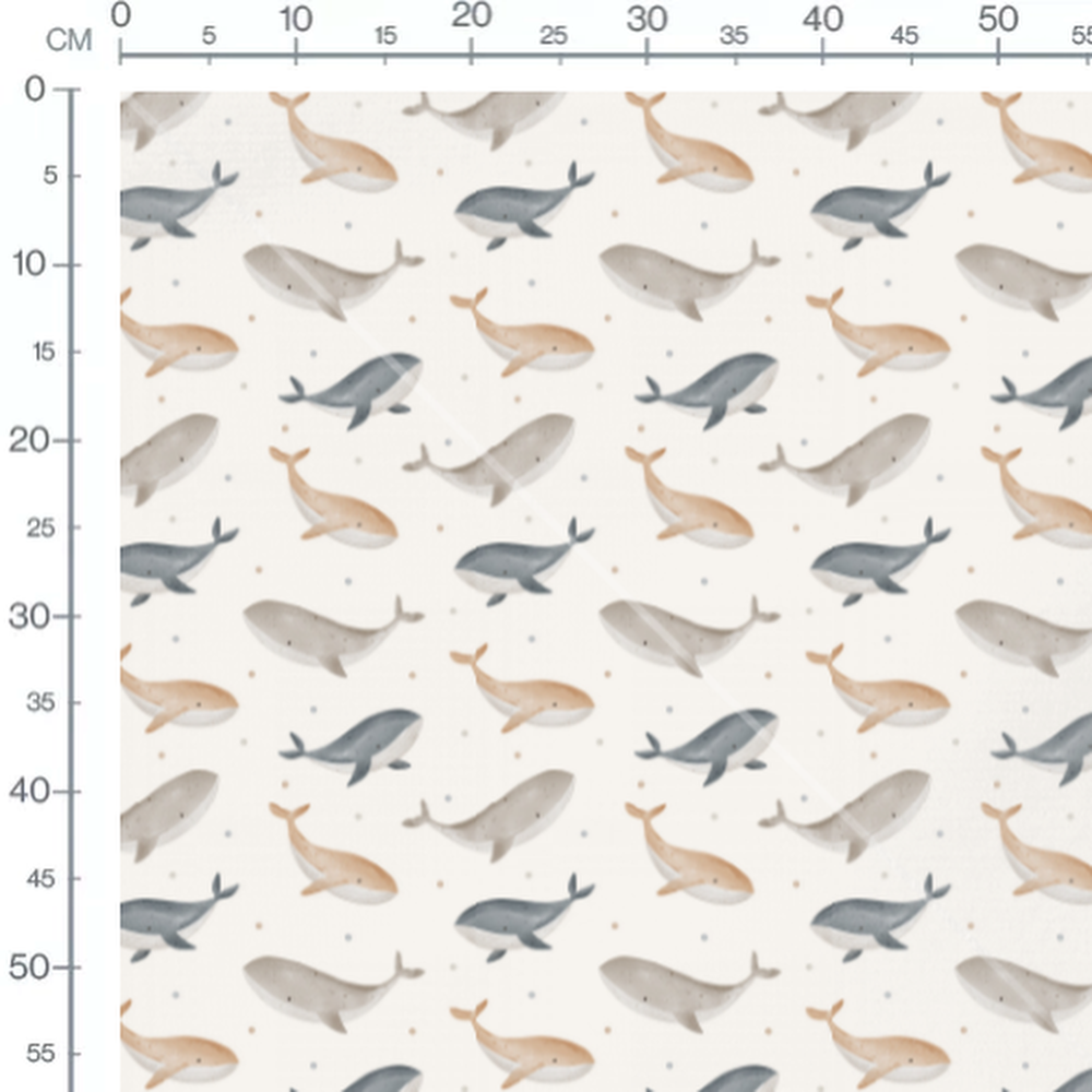 Tissu - Baleines aquarelle pastel