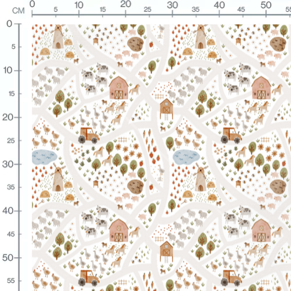 Tissu - Ferme animée et animaux