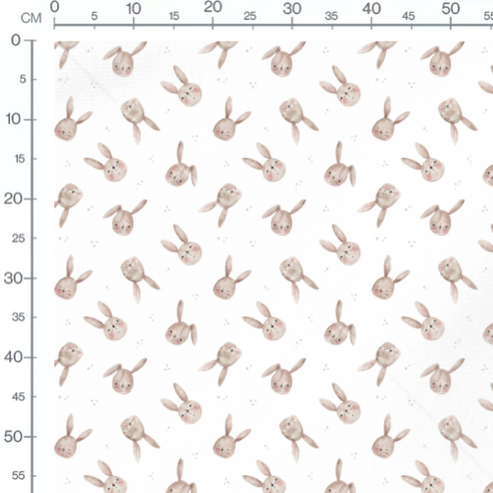 Tissu - Lapins joyeux et points gris