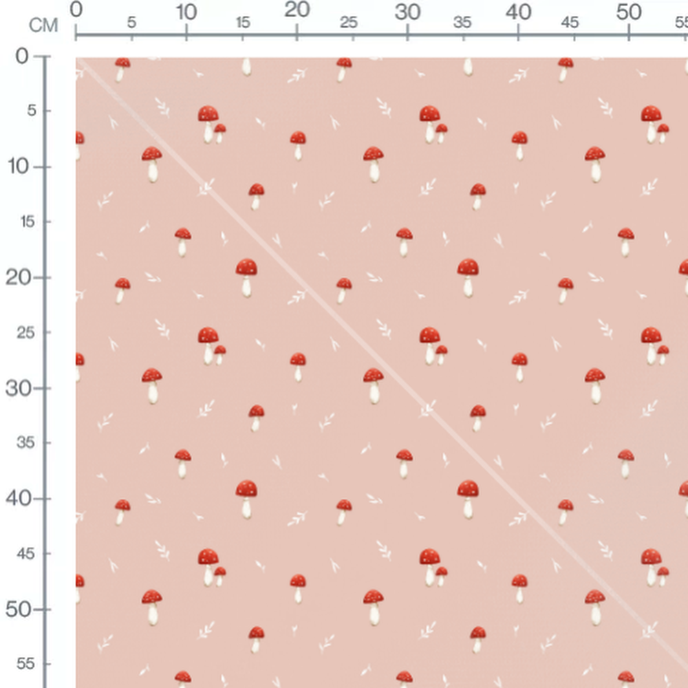 Tissu - Champignons et feuilles blanches 3