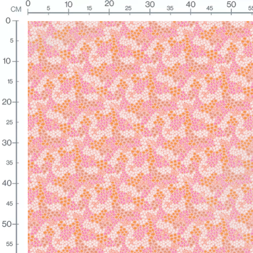 Tissu - Fleurs blanches et nœuds roses