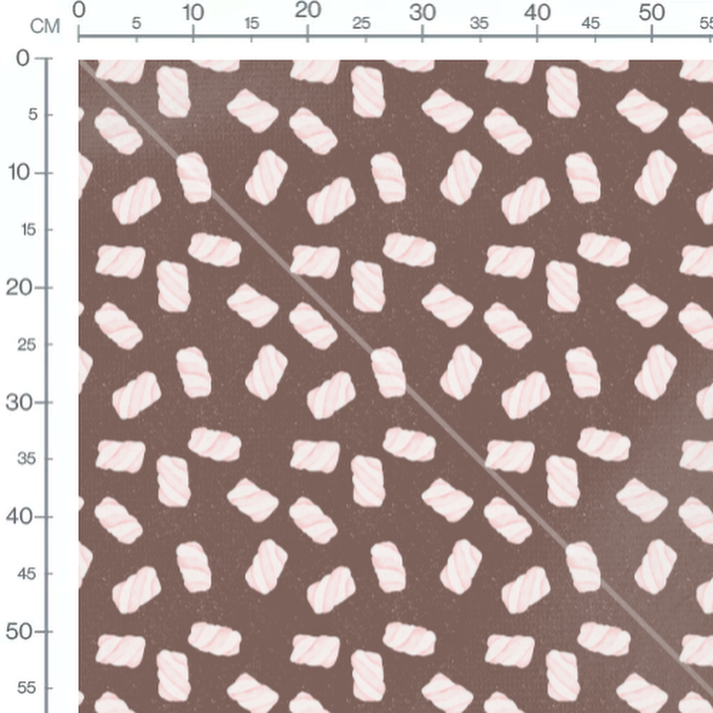 Tissu - Guimauves roses sur fond marron