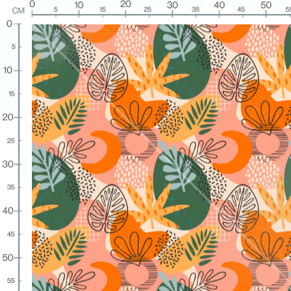 Tissu - Feuilles géométriques sur rose