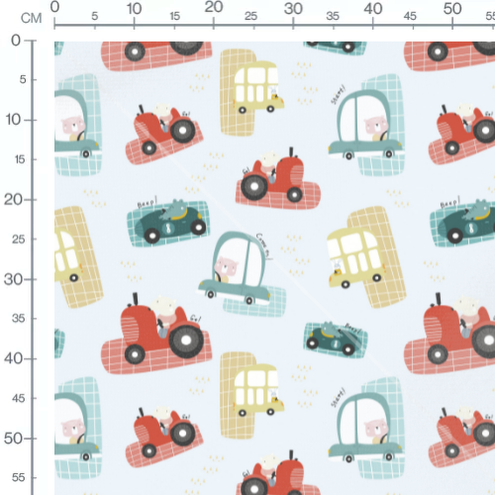 Tissu - Animaux en voitures colorées