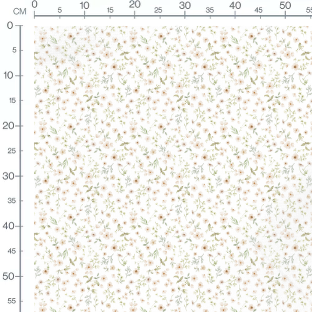 Tissu - Fleurs beige et vert délicates
