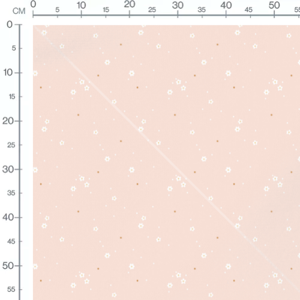 Tissu - Fleurs blanches et points