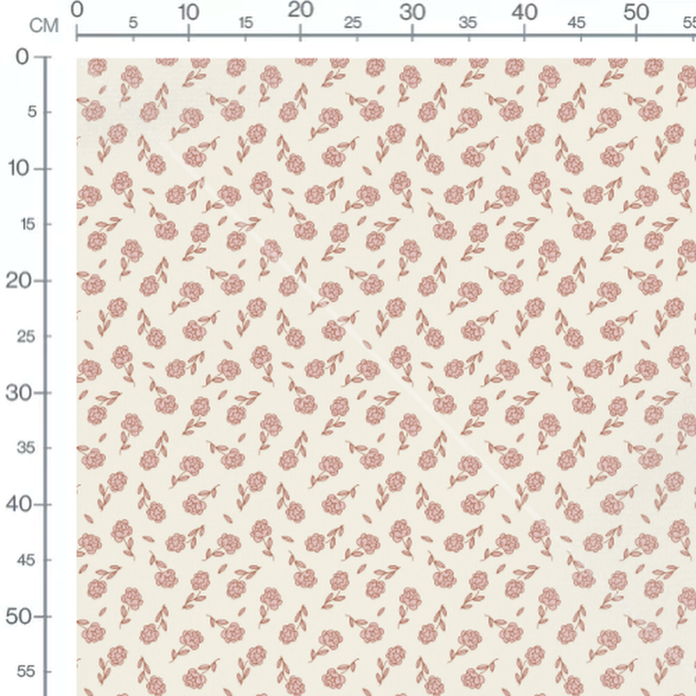 Tissu - Fleurs roses aux contours marron
