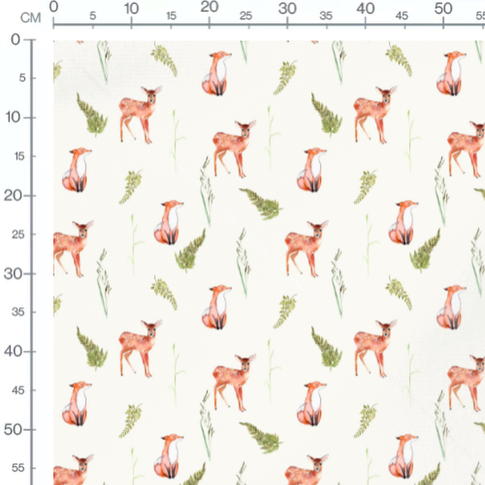 Tissu - Faons et fougères aquarelle