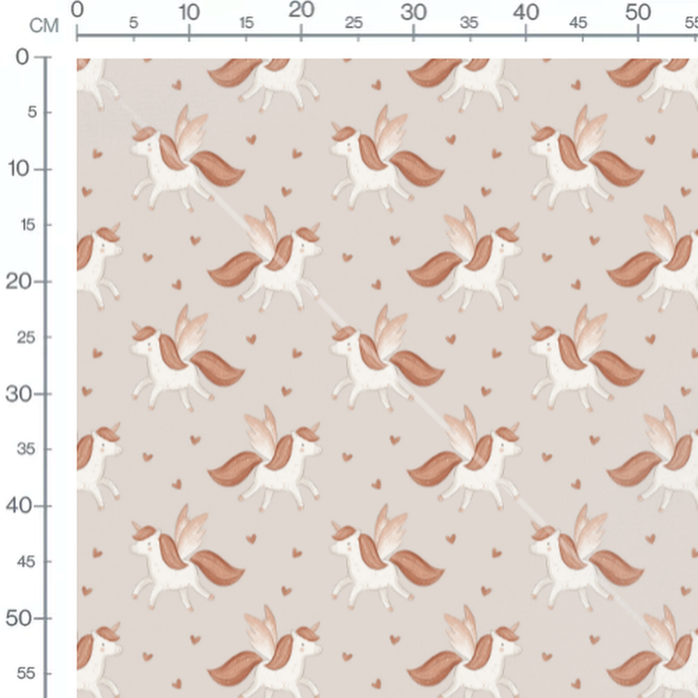 Tissu - Licornes blanches sur beige