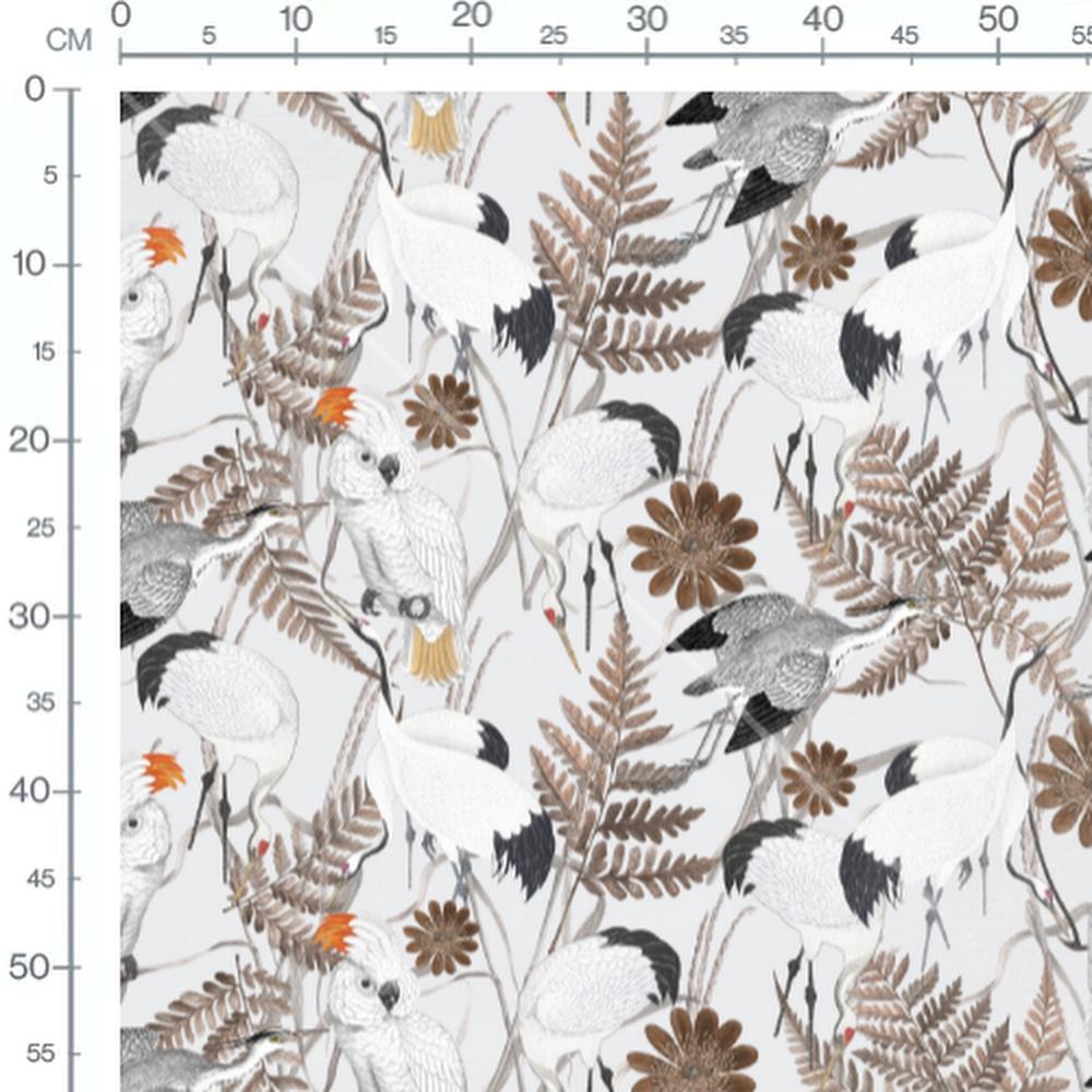 Tissu - Oiseaux et feuillages bruns