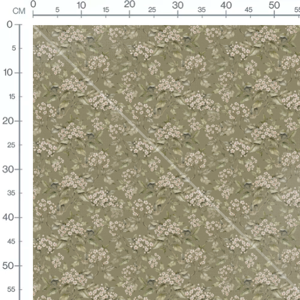 Tissu - Fleurs et feuilles vertes