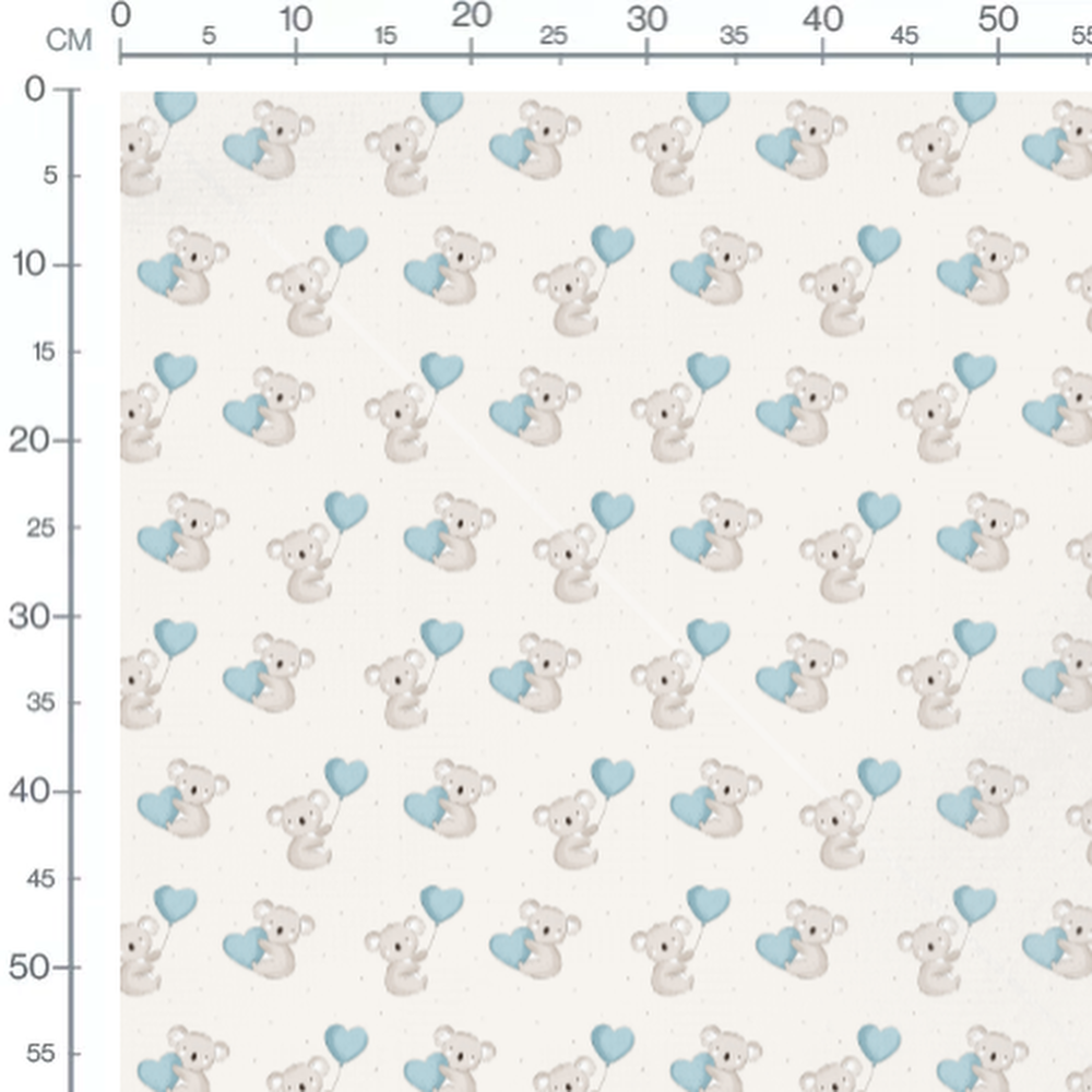 Tissu - Koalas ballons cœurs bleus