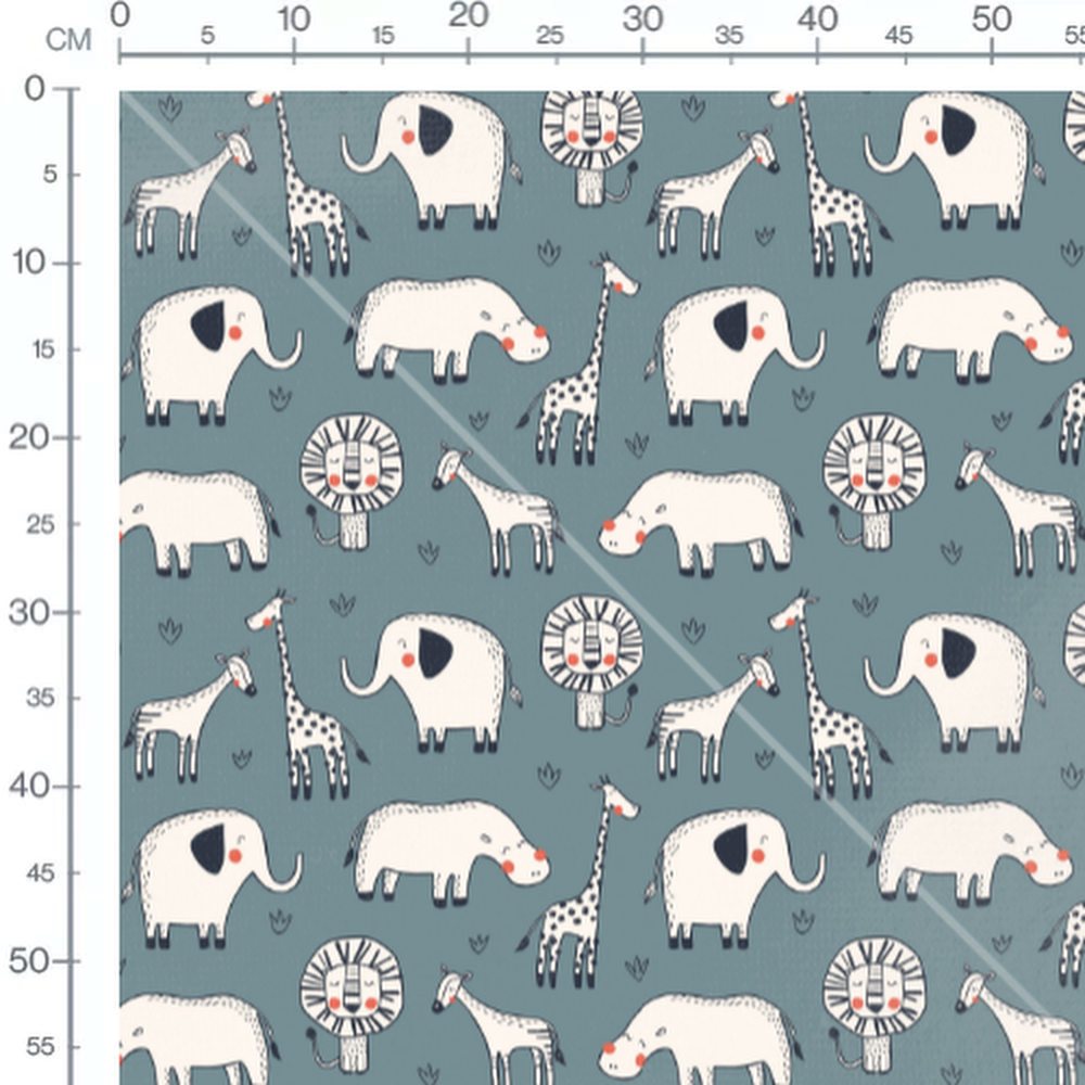 Tissu - Animaux blancs sur fond bleu