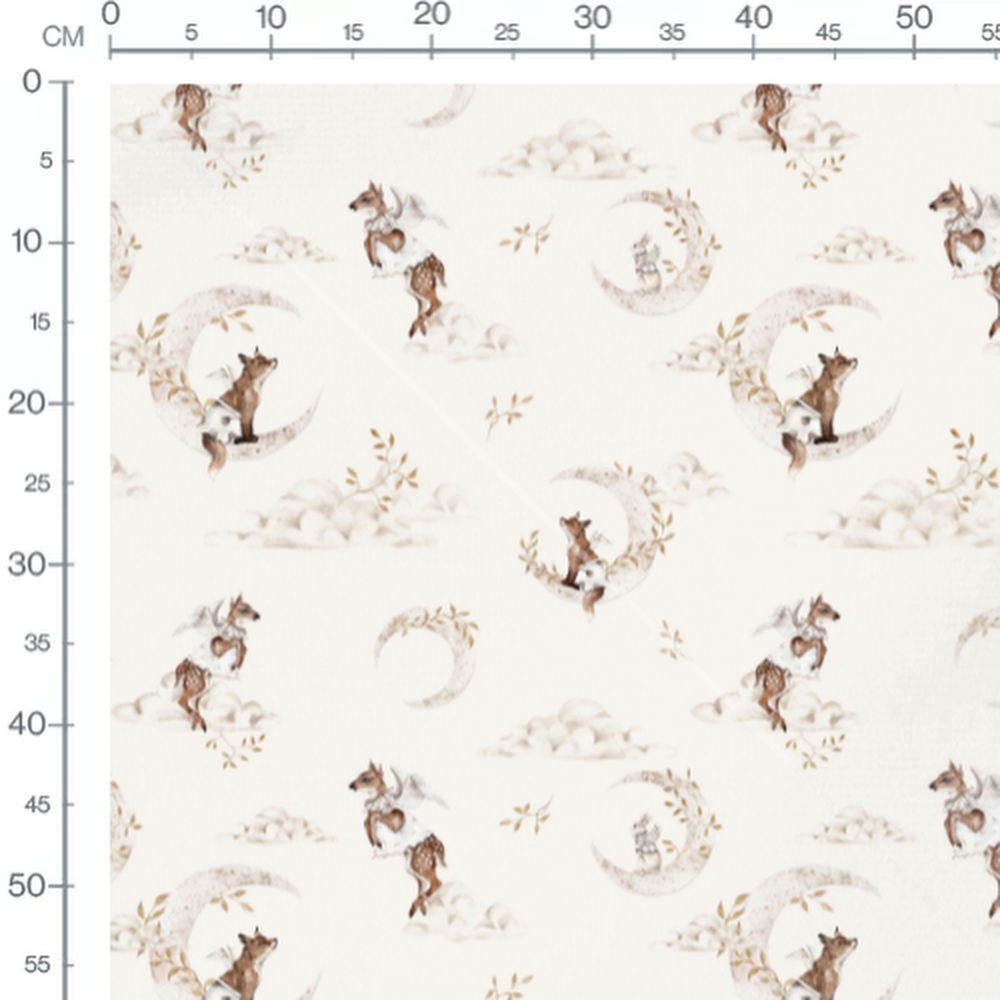 Tissu - Animaux ailés sur lunes dorées