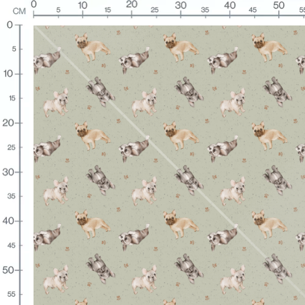Tissu - Chiots sur fond vert