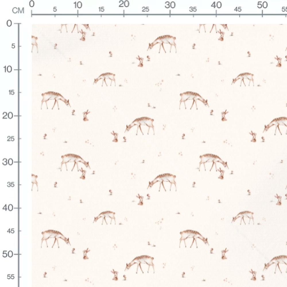 Tissu - Faons et lapins crème doux