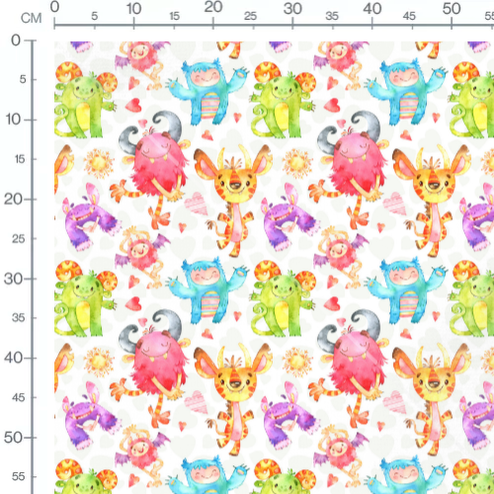 Tissu - Monstres colorés joyeux