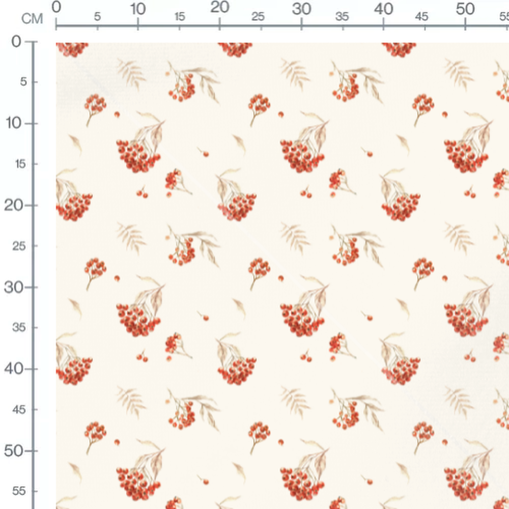Tissu - Baies rouges et feuilles beige