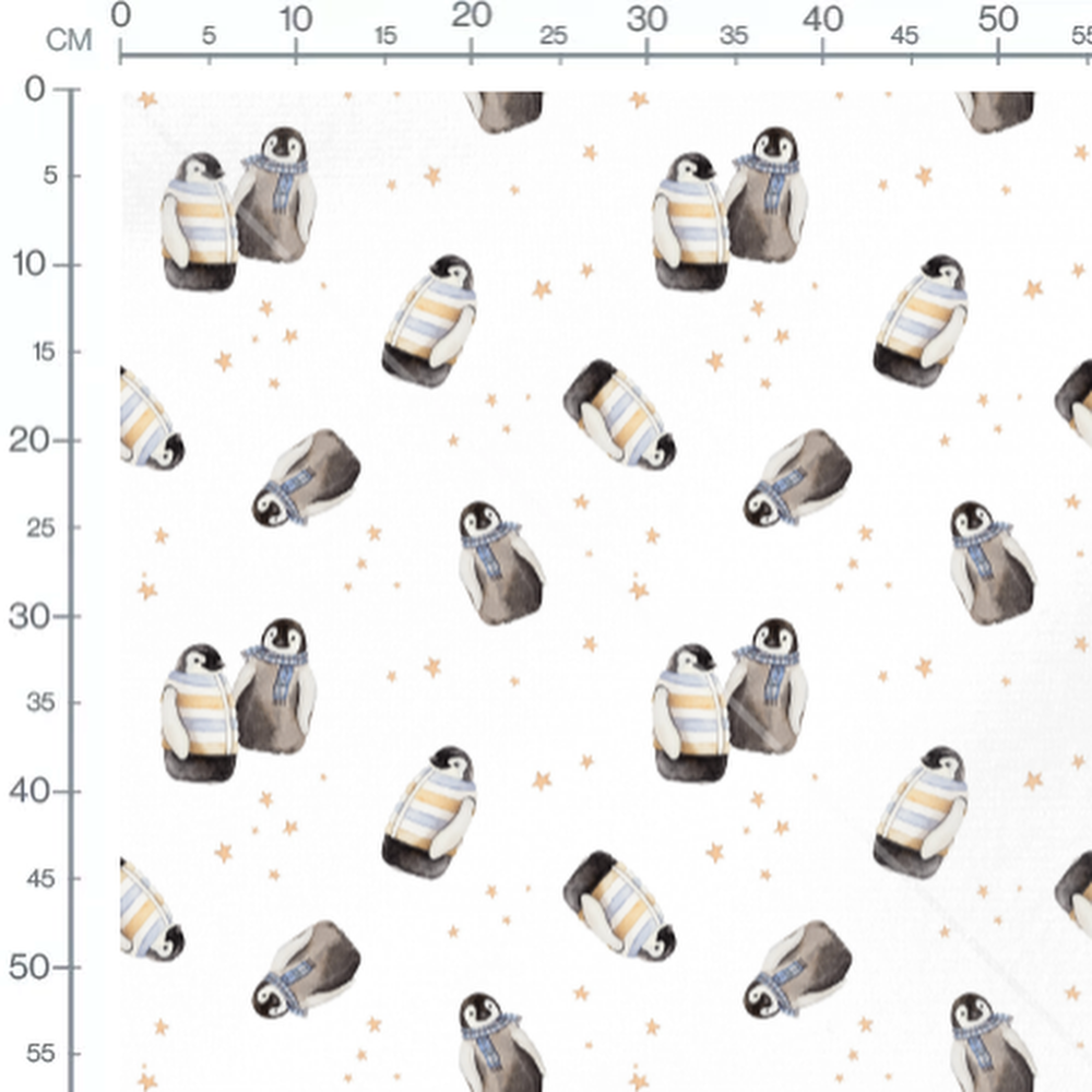 Tissu - Pingouins en écharpe sur blanc
