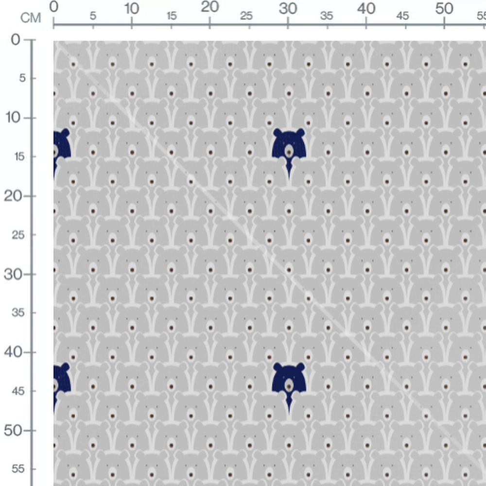 Tissu - Ours gris et bleu