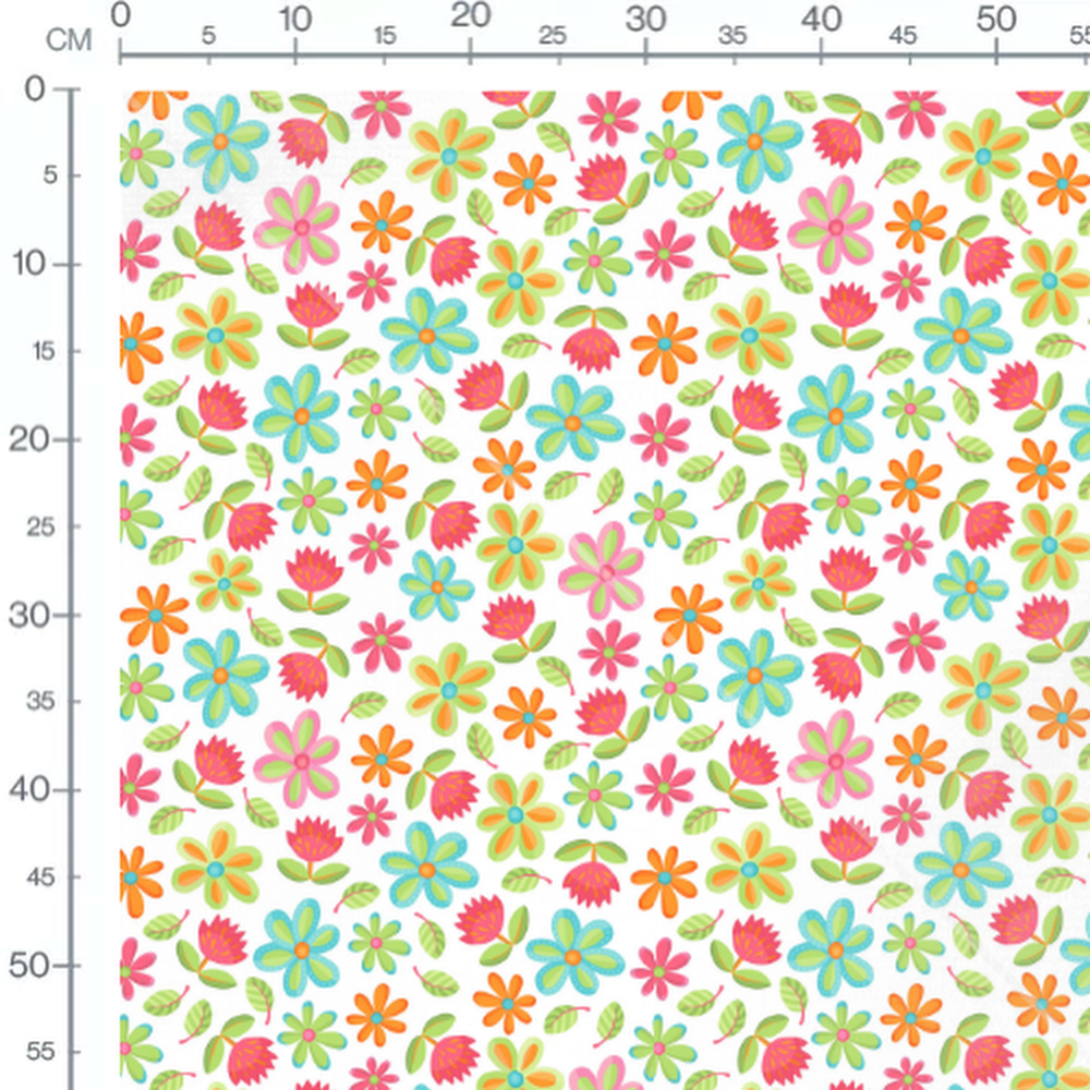 Tissu - Fleurs multicolores et feuilles