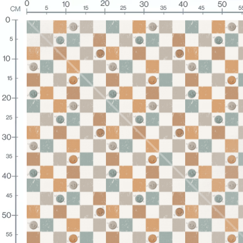 Tissu - Sourires sur carreaux colorés