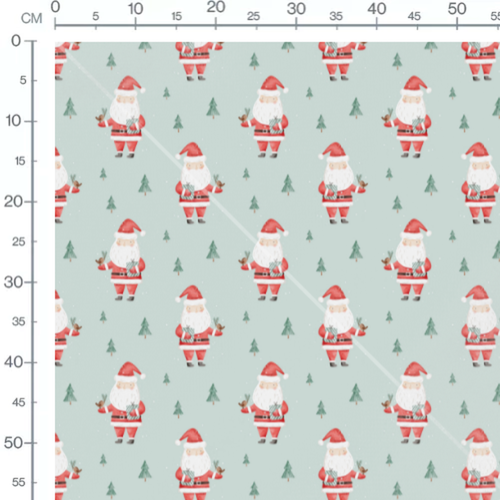 Tissu - Pères Noël et oiseaux sur vert