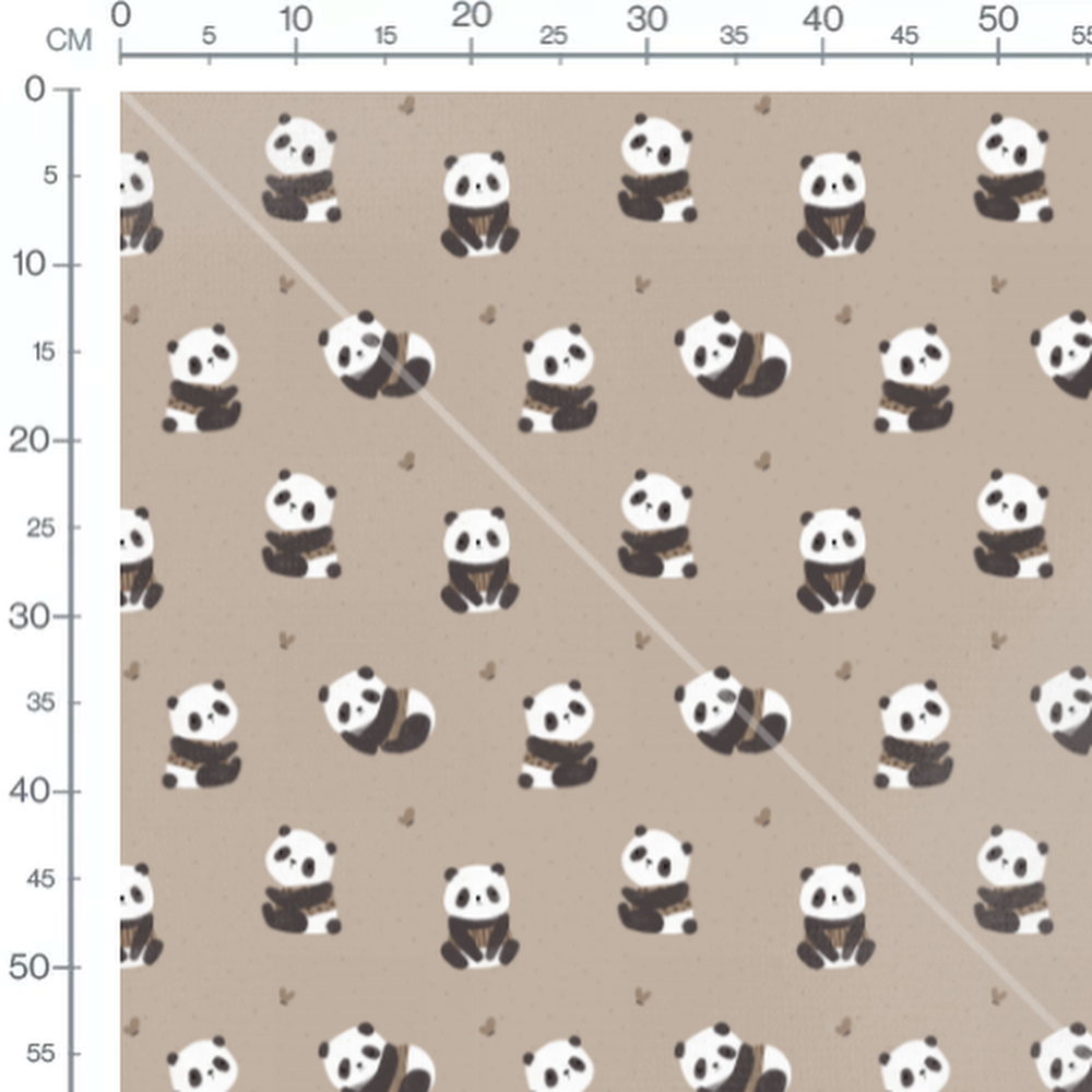 Tissu - Pandas et cœurs marron