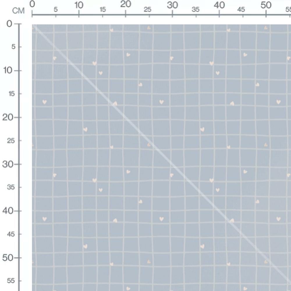 Tissu - Carreaux bleus et cœurs