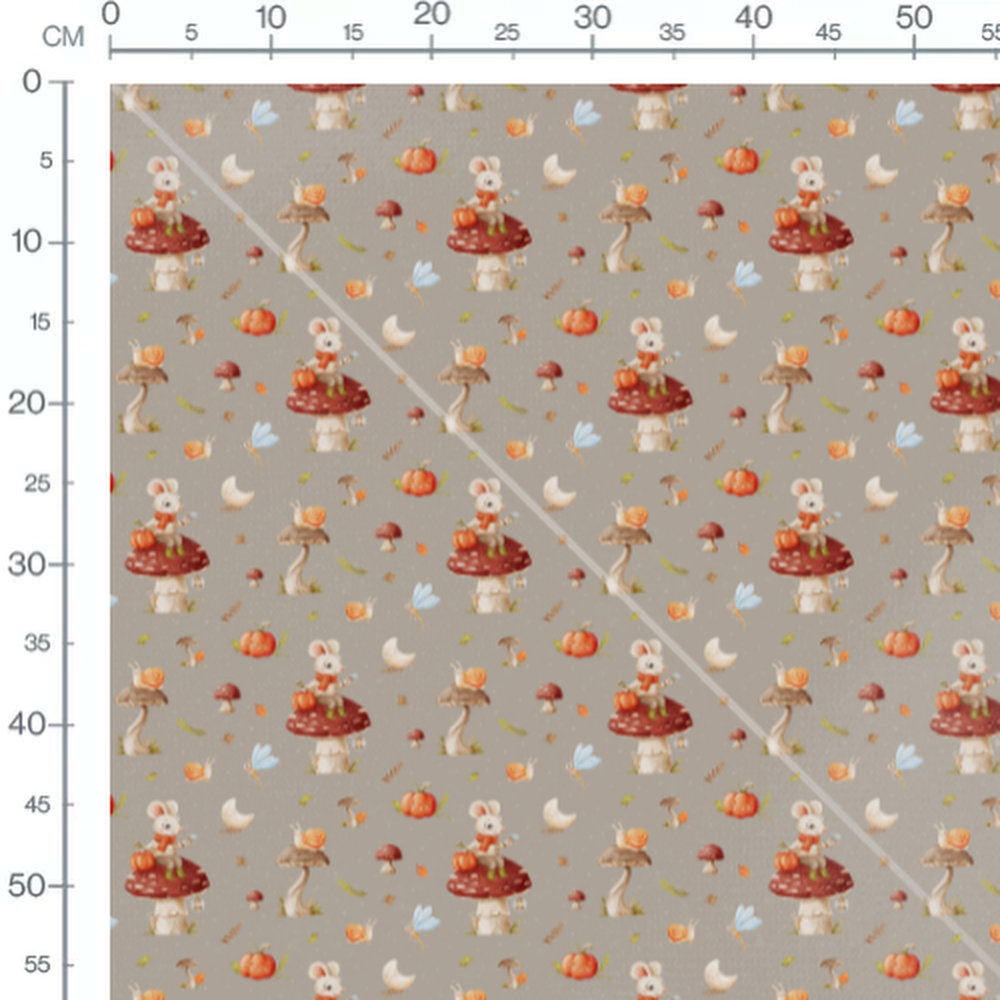 Tissu - Souris et escargots sur champignons