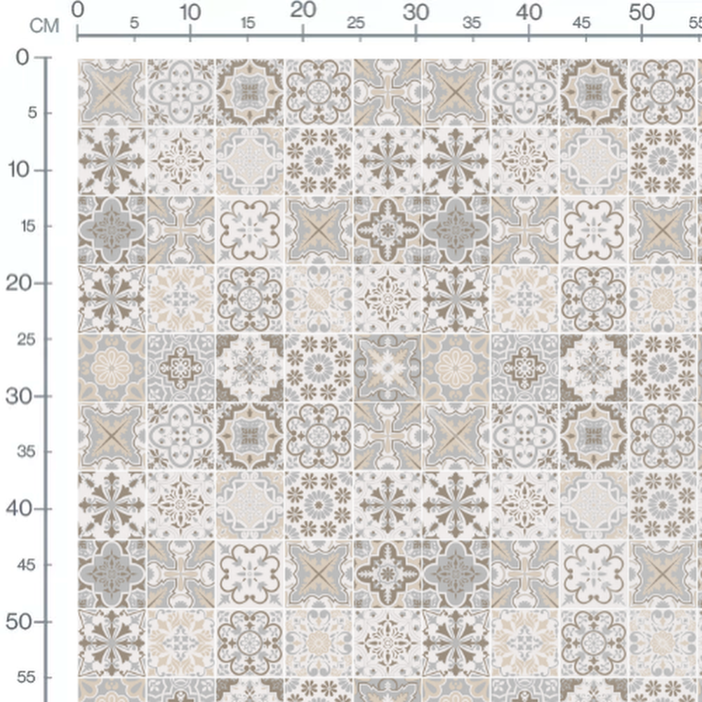 Tissu - Carreaux floraux beige et gris 3