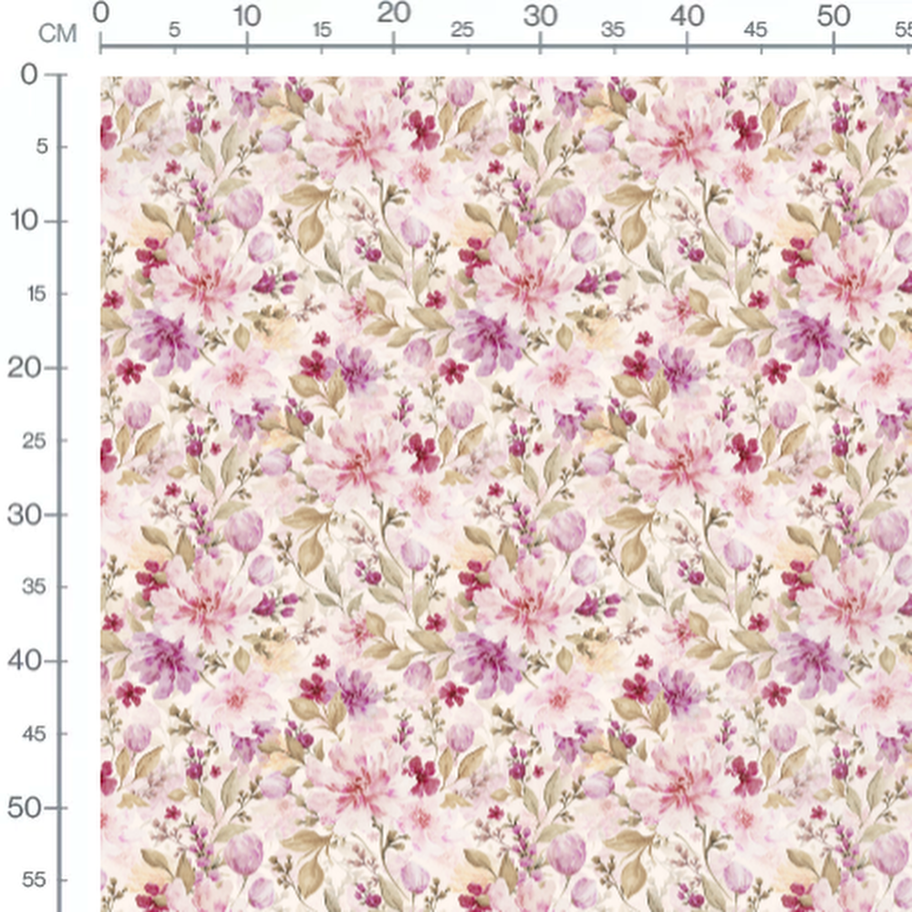 Tissu - Fleurs roses et brunes crème