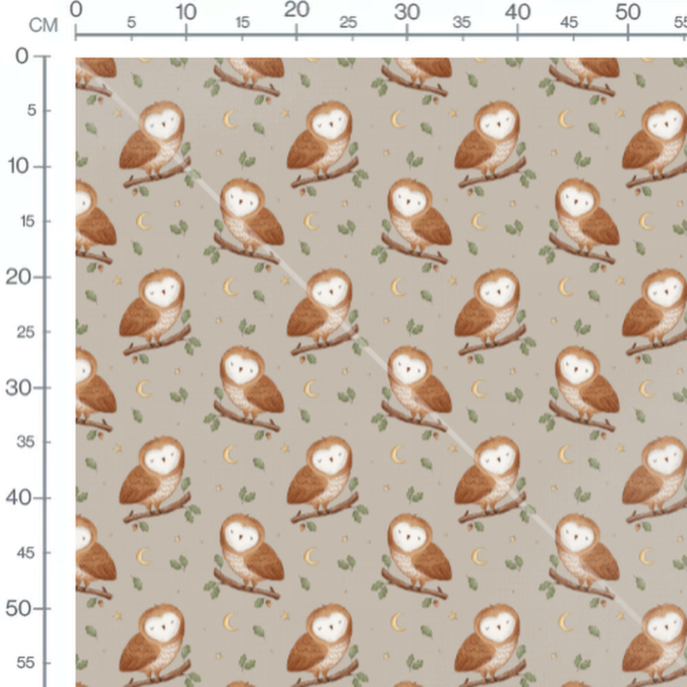 Tissu - Chouettes sur beige étoilé