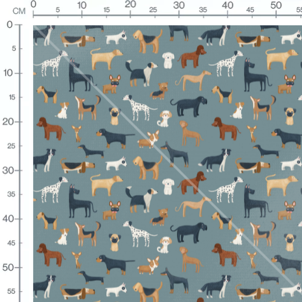 Tissu - Chiens variés sur bleu vif