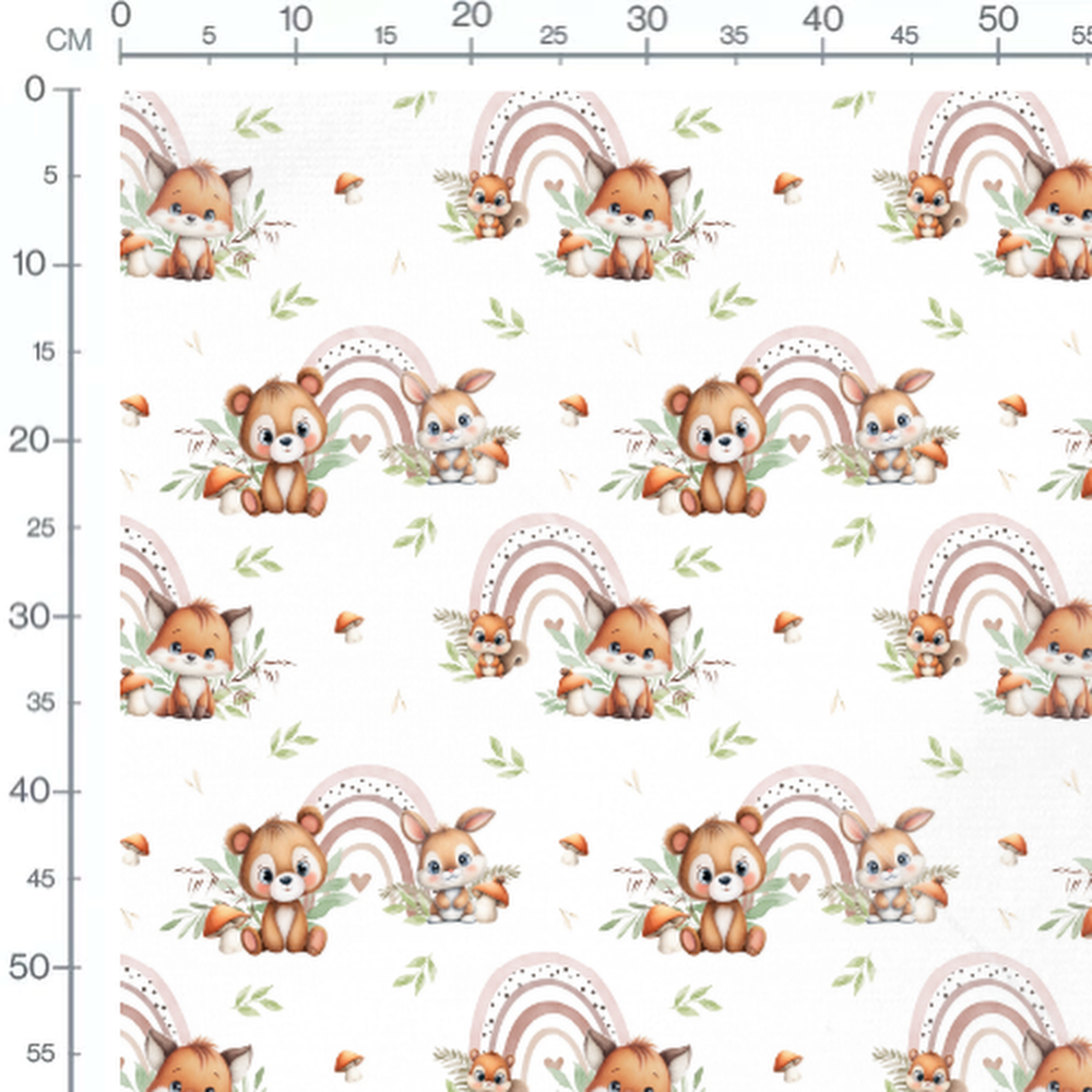 Tissu - Animaux mignons et champignons