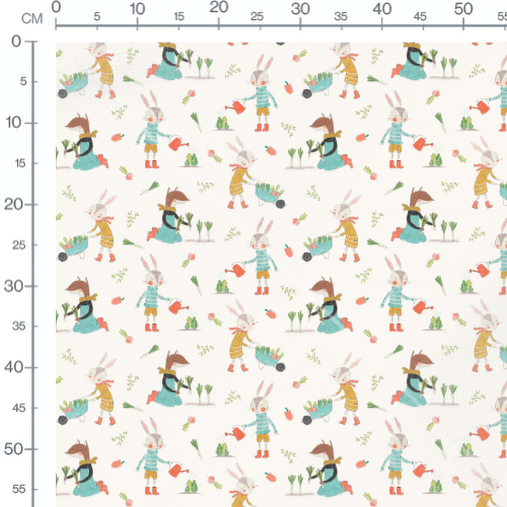 Tissu - Animaux jardiniers colorés