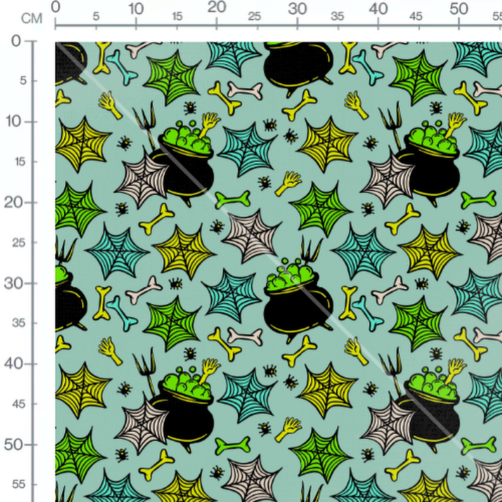 Tissu - Chaudrons noirs et bulles vertes