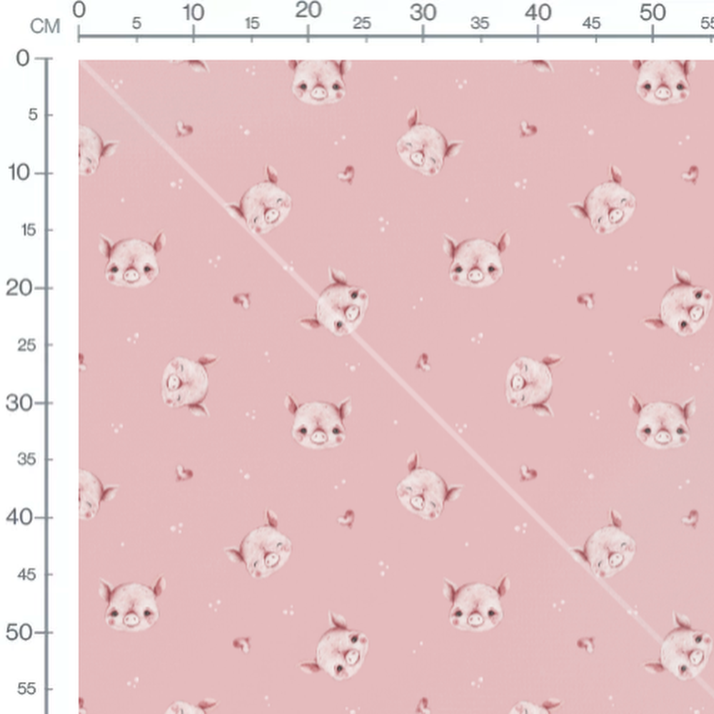 Tissu - Porcelets roses et cœurs blancs