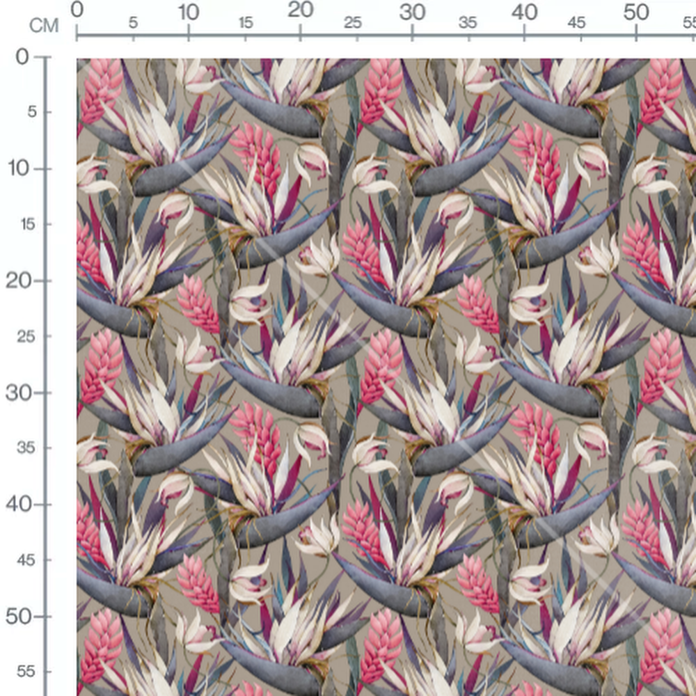 Tissu - Fleurs exotiques roses et blanches